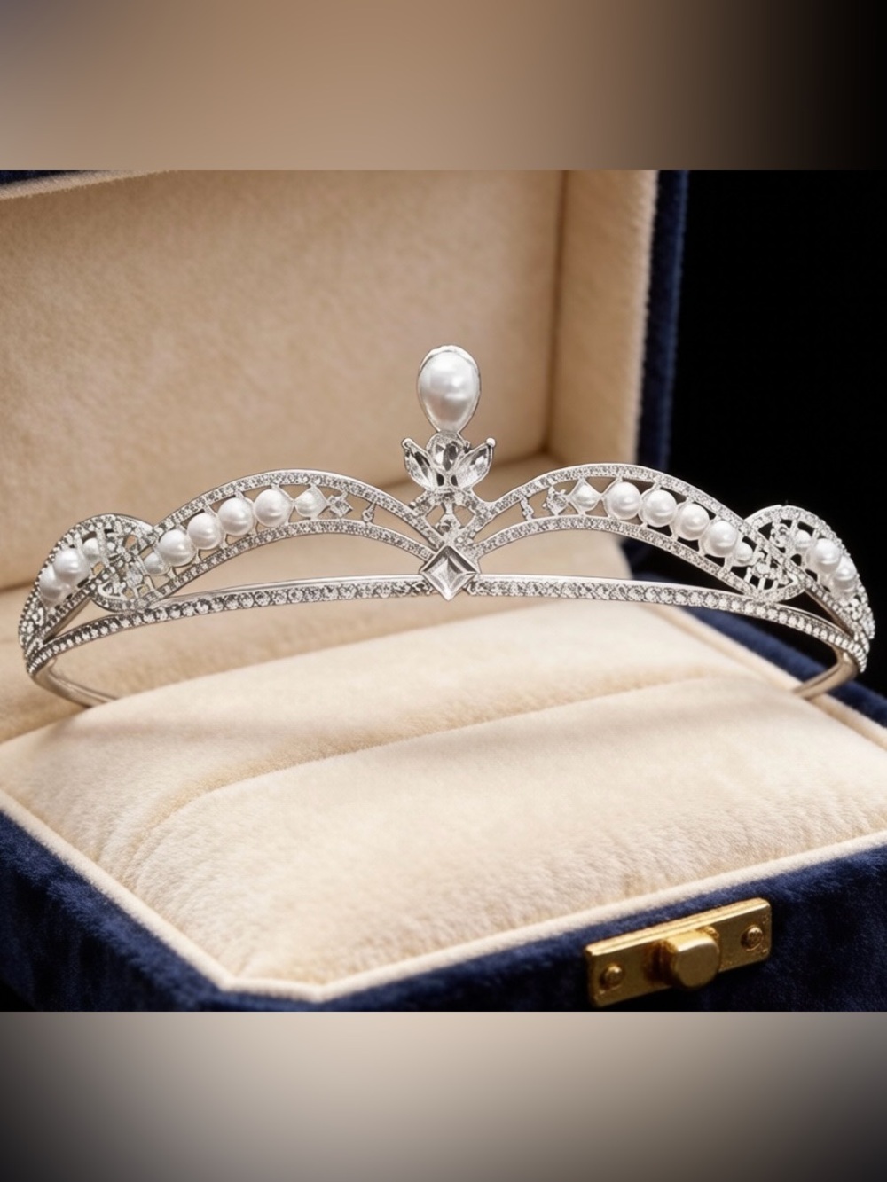 Silver Pearl Tiara Headpiece - Elegant Women's Accessory